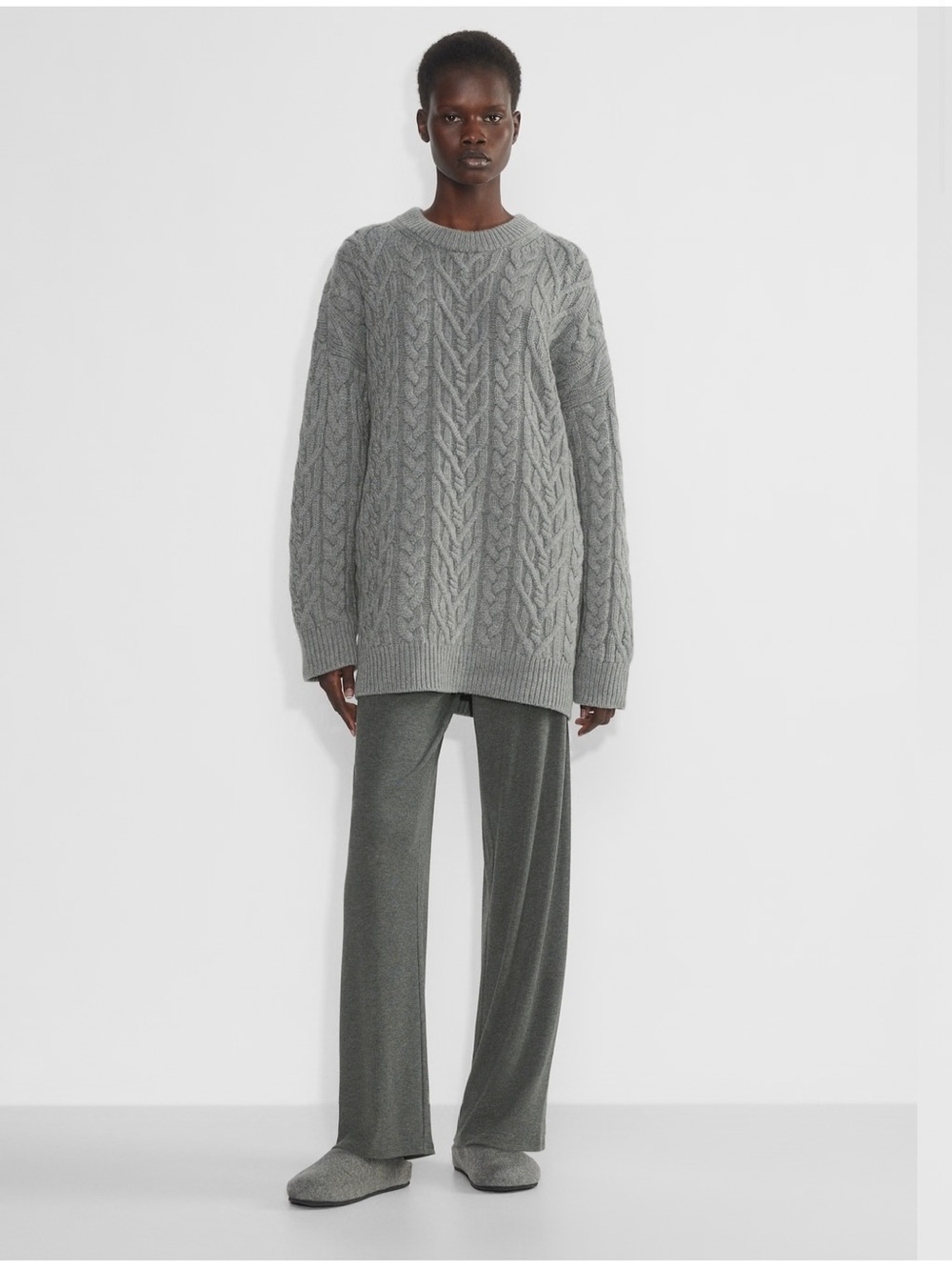 Babaton Nourish Merino Wool Cable Knit Sweater Gray Size 1 Fisherman Quiet Luxe